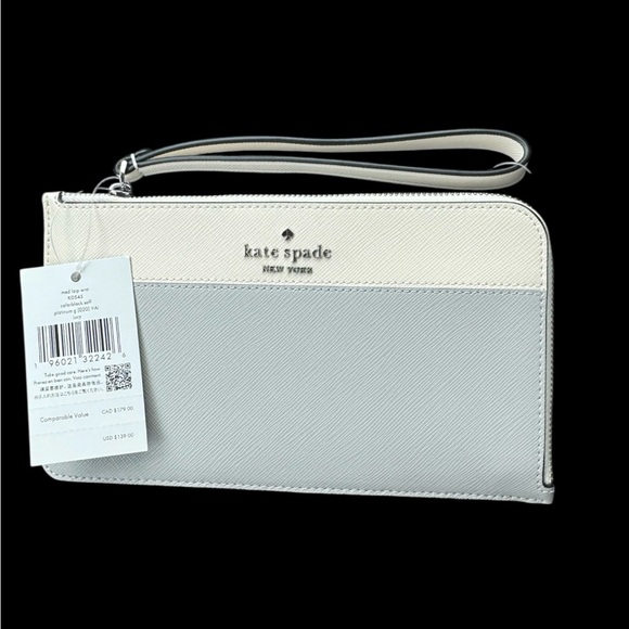 Kate Spade Lucy Medium L-zip Wristlet - platinum gray nwt